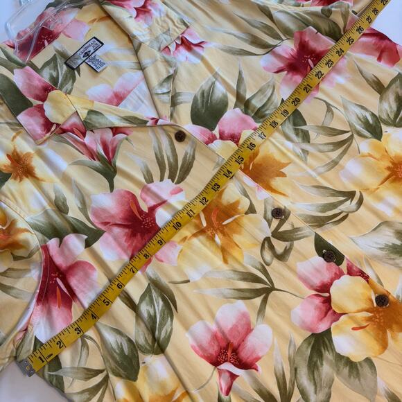 Caribbean Joe Tropical Button Top Womens Size 3X Yellow Hawaiian Floral Aloha - Picture 5 of 6